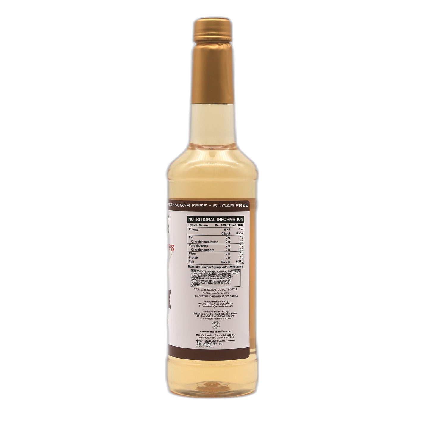 Matteo’s - Haselnuss - Kaffeesirup (zuckerfrei) 0,75 l