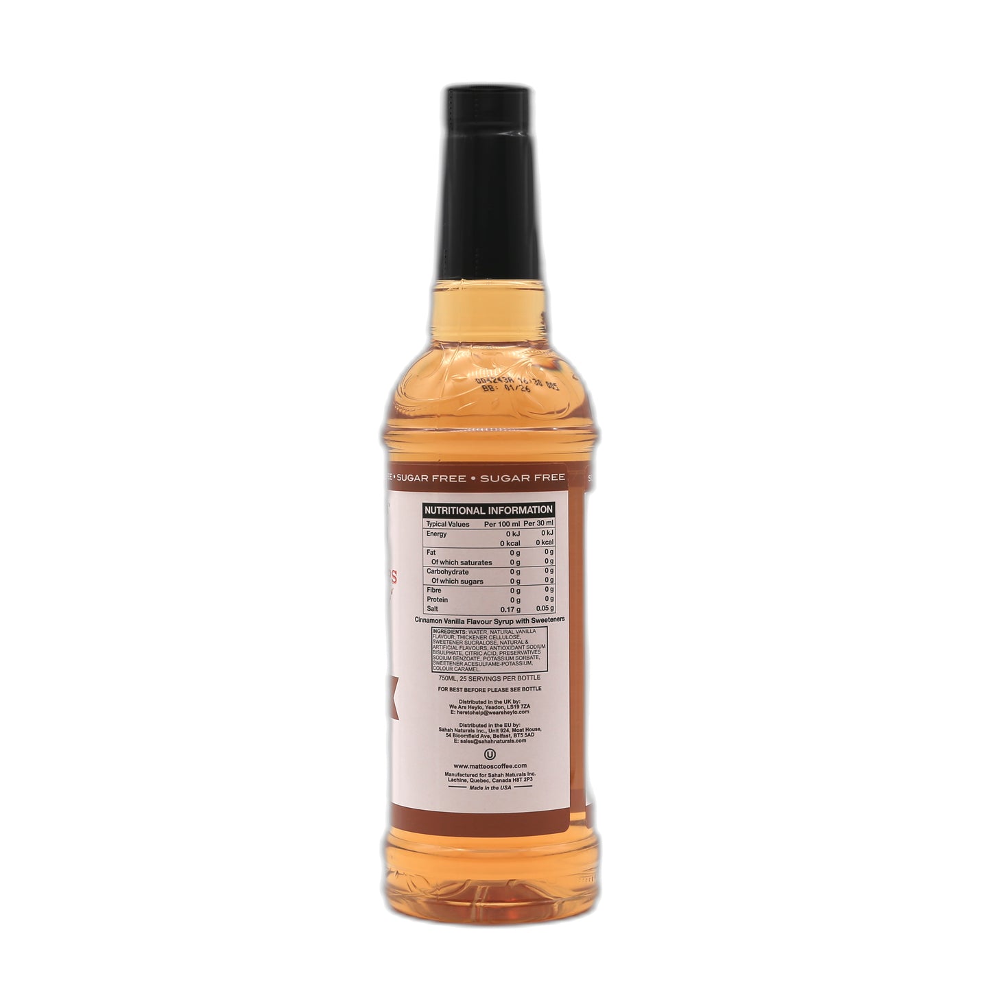 Matteo’s - Zimt-Vanille - Kaffeesirup (zuckerfrei) 0,75 l